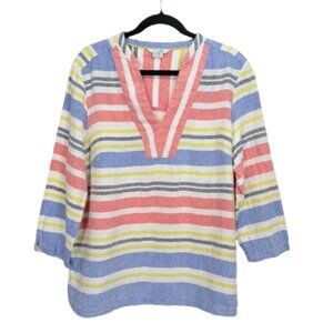 Boden Linen Stripe V-Neck Top Blouse Size 14